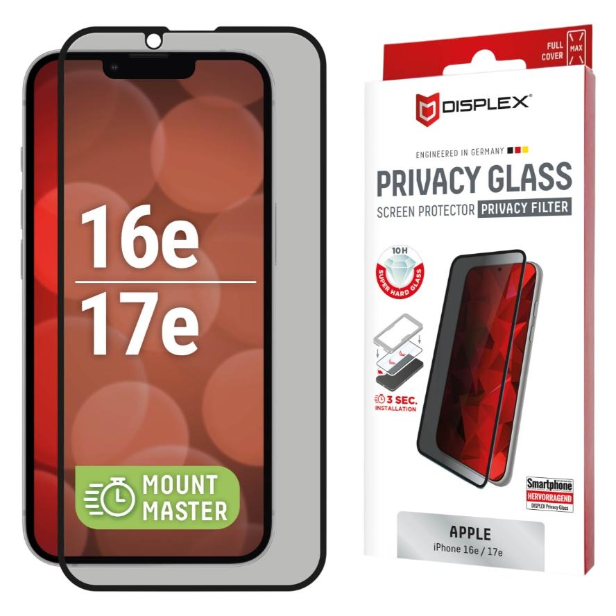 Displex Privacy Glass MountMaster (1 Stk., Apple iPhone 16e, Apple iPhone 17e) (02284)