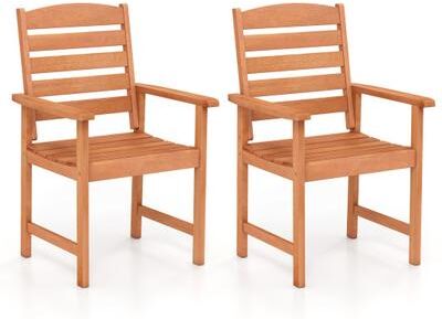 Costway Outdoor Wooden Dining Chairs with Inclined Backrests and Slatted Seats