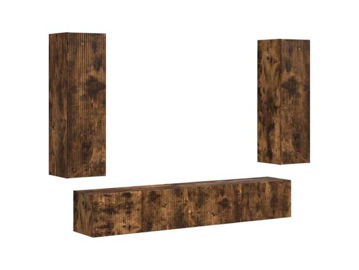 Roanoer TV Schrank Set 3-Teilig Wandmontiert Lowboard Geräucherte Eiche Drei schwebende Regalelemente bringen Ordnung ins Wohnzimmer und Schlafzimmer, ideal für Mediaplayer und Dekoration.