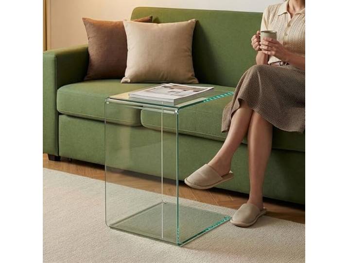 [en.casa] Beistelltisch Couch Trölmapilu Couchtisch Glas C-Form Tisch Wohnzimmer Glastisch quadratisch 60 x 40 x 40 cm Nachttisch Laptoptisch Transparent
