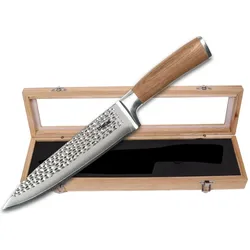 Stoneline Hammerschlag Kochmesser 34 cm, aus Damaszenerstahl, Küchenmesser, Braun, Silber