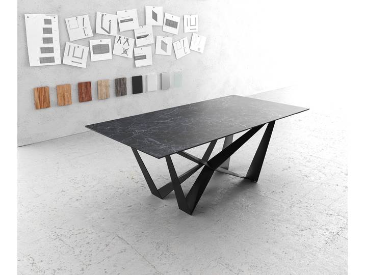 DELIFE Esstisch Edge 200x100cmKeramik Laminam®Nero Greco Anthrazit Mittelfuß Flachstahl Schwarz, Esstische