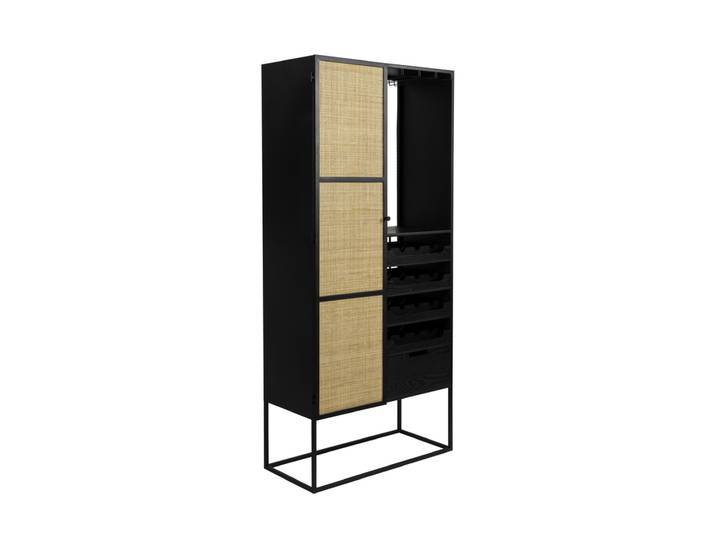 Weinschrank JOANNA 80 x 175 cm Rattangeflecht/schwarz