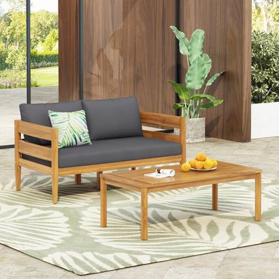 Christopher Knight Home-Ethan Outdoor Acacia Wood Loveseat and Coffee Table Set
