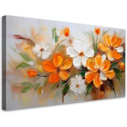 WANDBILD weiße und orangefarbene wildblumen