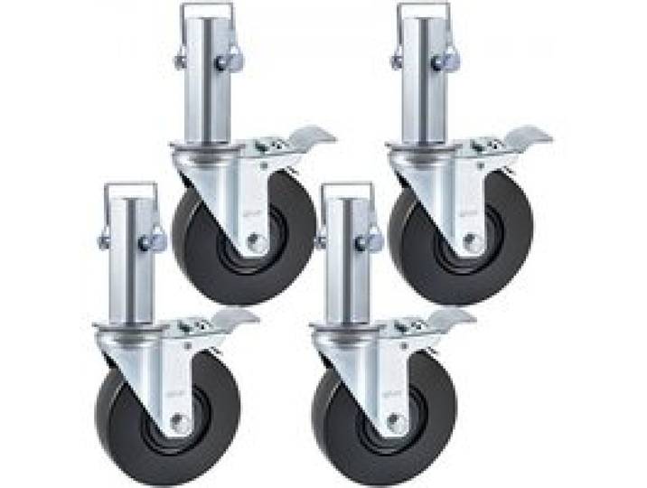 VEVOR Lenkrollen aus Polyurethan, Eisenkern 12,7 cm, Lenkstangenrollen mit Doppelfeststellbremse, Stellfüße, Tragkraft 200 kg pro Rad Industrierollen Schwerlastrollen Transportrollen
