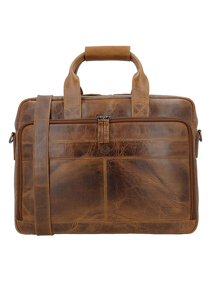 HIDE & STITCHES Leder-Businesstasche in Hellbraun - (B)39,5 x (H)30 x (T)7 cm - onesize