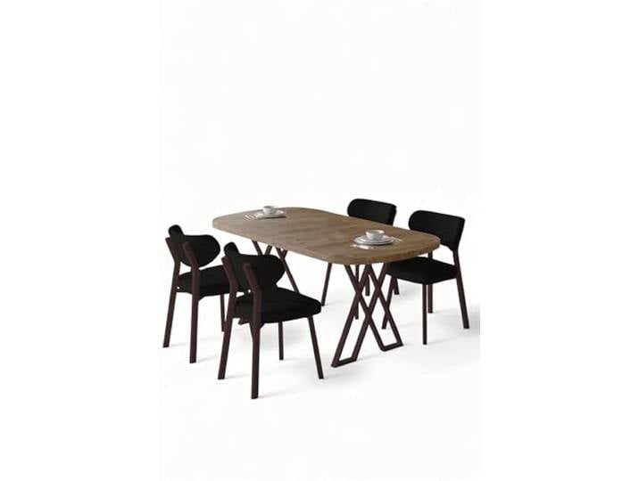 Hanah Home Modern 5-Piece Dining Table & Chairs Set, Atlantic Pine & Black, 100% MDF, Metal Legs, Boucle Fabric, Perfect for Scandinavian Homes