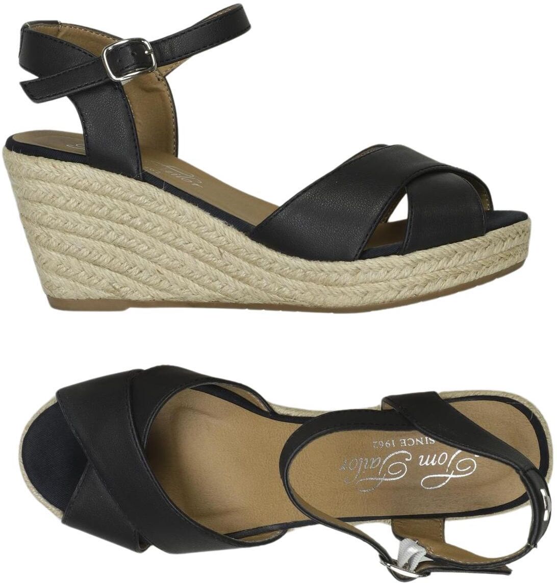 Tom Tailor Damen Sandalen, Schwarz, Gr. EU 37, Kunstleder - Second Hand