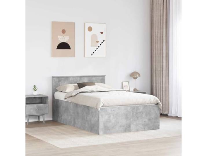 SKTQYQO Bettgestell, Zementgrau, 120 x 190 cm Mehrschichtiges Holz, rechteckiges Design, harte Leisten, nur Innenraum