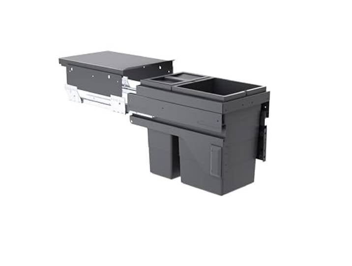 Hailo Abfallsammler 361087 für 30 cm Schrank mit Möbelfront 2fach Trennung 25 Liter Mülleimer Auszugsystem Dunkelgrau