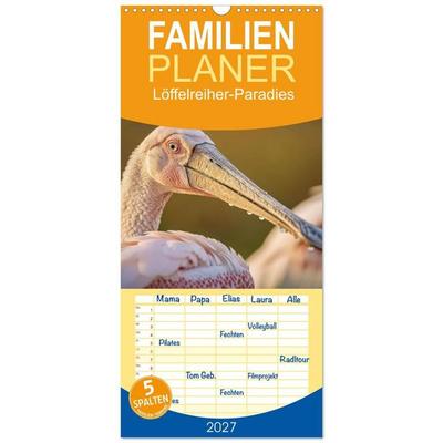 Familienplaner 2027 - Löffelreiher-Paradies mit 5 Spalten (Wandkalender, 21 x 45 cm) CALVENDO