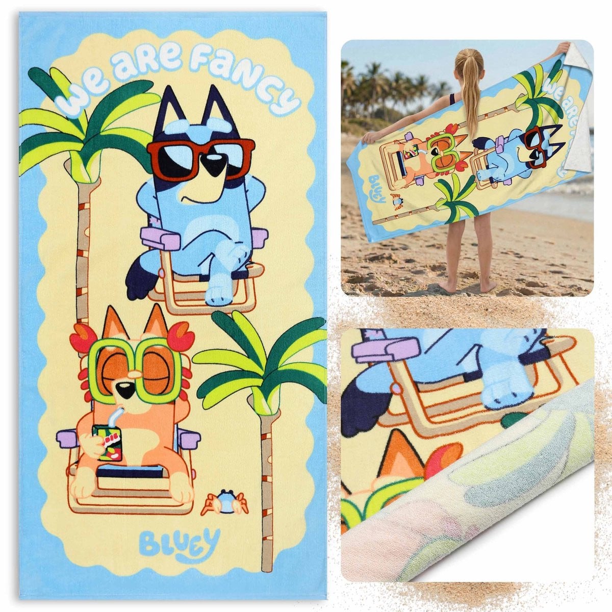Bluey Sneldrogende strand- en badhanddoek van 100% katoen, 70 x 140 cm