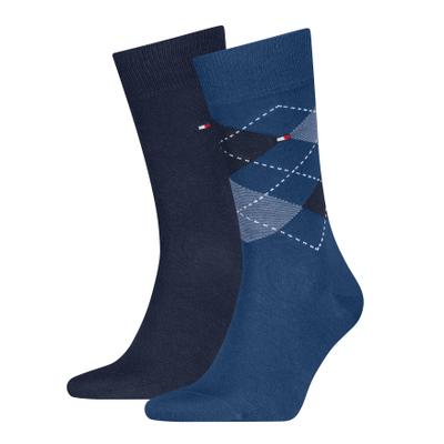 Socken TOMMY HILFIGER "TH MEN SOCK CHECK 2P", Herren, Gr. 43-46, Sockengröße, ocean blau, Baumwollmischung, normal, Socken Socken, mit klassischem Argyle-Design