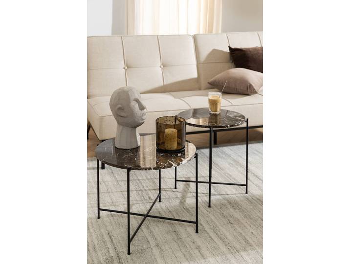 home24 Bijzettafel Ø 42cm bruin/bruin marmer