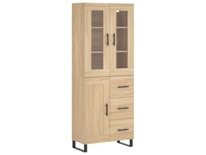 HGFDVCMR Highboard Sonoma-Eiche 69,5x34x180 cm Mehrzweckschrank Elegantes Standregal mit Glastür und Metallfüßen für Wohnzimmer oder Flur. Spendet viel Stauraum für Ordnung zu Hause.