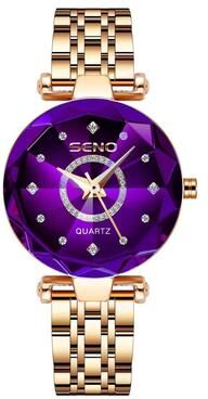 PRiME Ocean Star Women's Crystal Watch, Luxury Rose Gold Bracelet Wrist Watch For Ladies purple