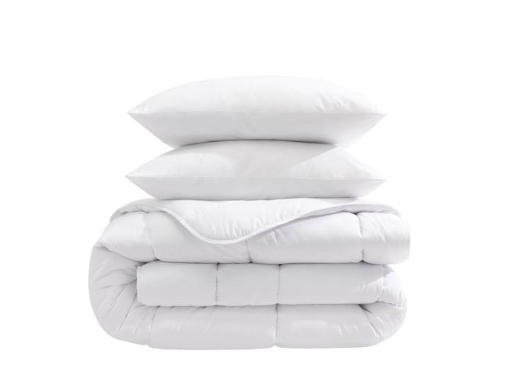 Pack couette mi-saison 350g et oreiller éco moelleux enveloppe coton bio Someo 260x240