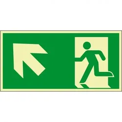 Schild I PERMALIGHT power langnachleuchtend Rettungszeichen Rettungsweg links aufwärts, Aluminium, 300x150mm, ASR ISO 7010 E001
