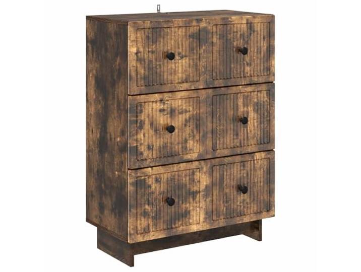 Schubladenschrank Geräucherte Eiche 66 x 34,5 x 90 cm Kommode Holzwerkstoff Vintage-Stil, schwarze Metallgriffe, vielseitig, pflegeleicht, für Wohnzimmer geeignet