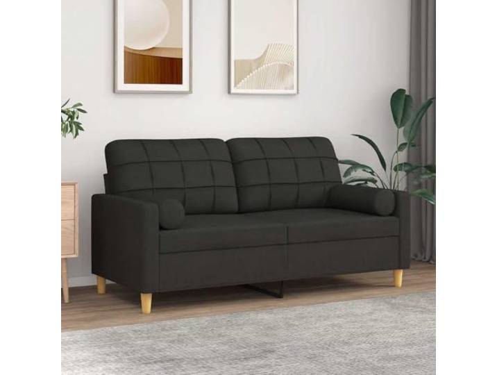 HEFZGDB Modernes 2-Sitzer-Sofa mit Zierkissen 140 cm Schwarz Stoff Bezug Abnehmbar Robustes Metallgestell Bequem Polsterung Langlebig Atmungsaktiv Strapazierfähig Sofa-Garnitur