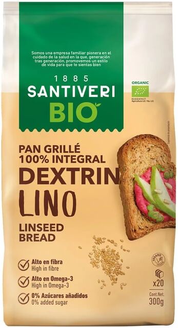 Santiveri Grillé Pão 100% Integral Torrado Sementes de Linho Bio 240g