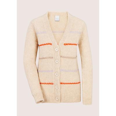 Strickjacke MADELEINE "Strickjacke Cardigan mit farbenfrohen Streifen", Damen, Gr. 34, beige (beige, multicolor), Modern, regular fit, Strickjacken Strickjacke