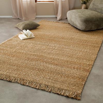 Teppich GREEN LOOOP "Dhurry", beige (natur), B:80cm H:12mm L:150cm, Jute, Teppiche, Teppich, handgewebt, robust, strapazierfähig, Jute, Natur, Wohnzimmer