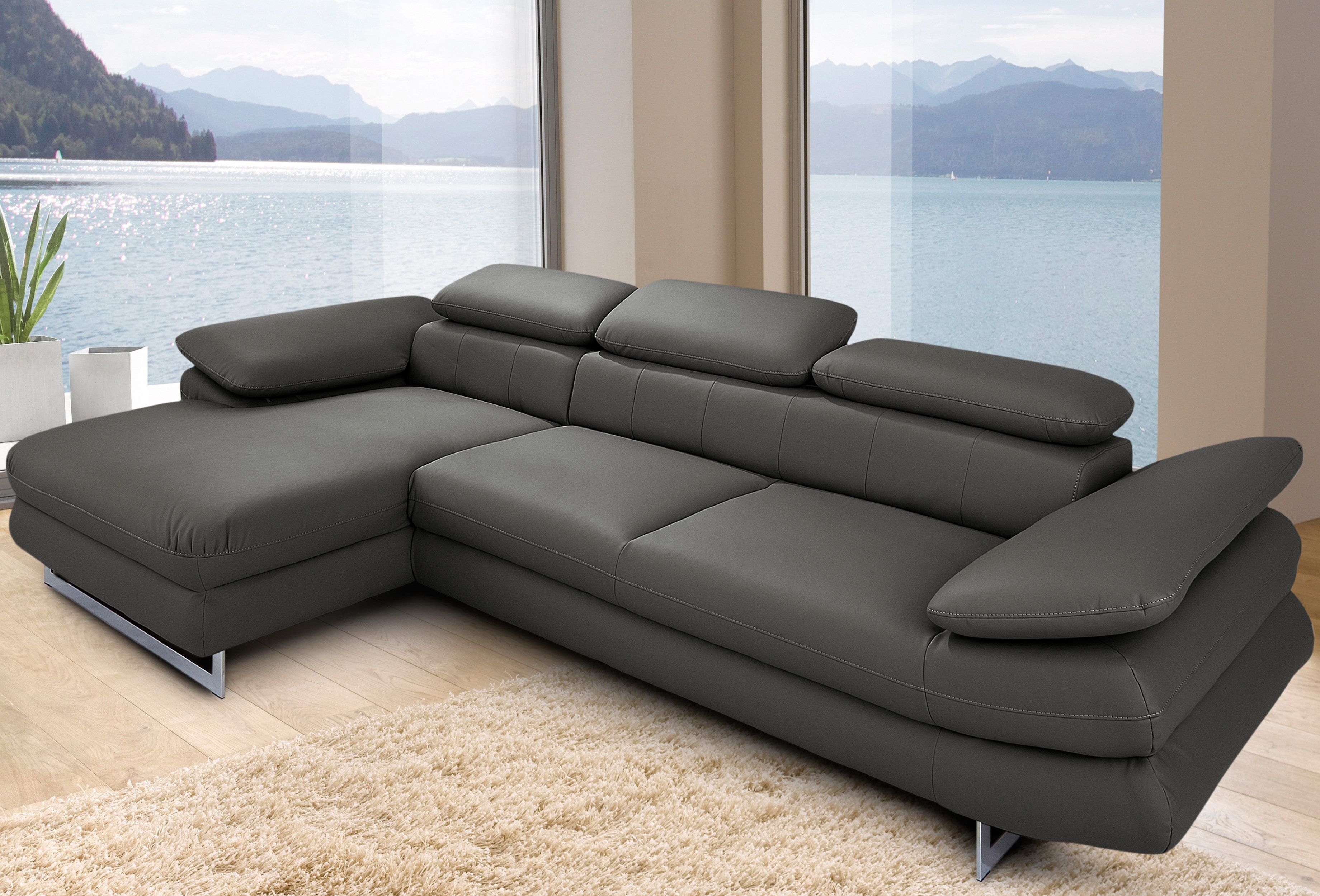 Ecksofa COTTA "Solution L-Form, B:286cm,modern mit Relaxarmlehne, Wellenunterfederung", grau, B:286cm H:73cm T:167cm, Sofas, Ecksofa, mit Arm- & Kopfteilverstellung, wahlweise mit Schlaffunktion