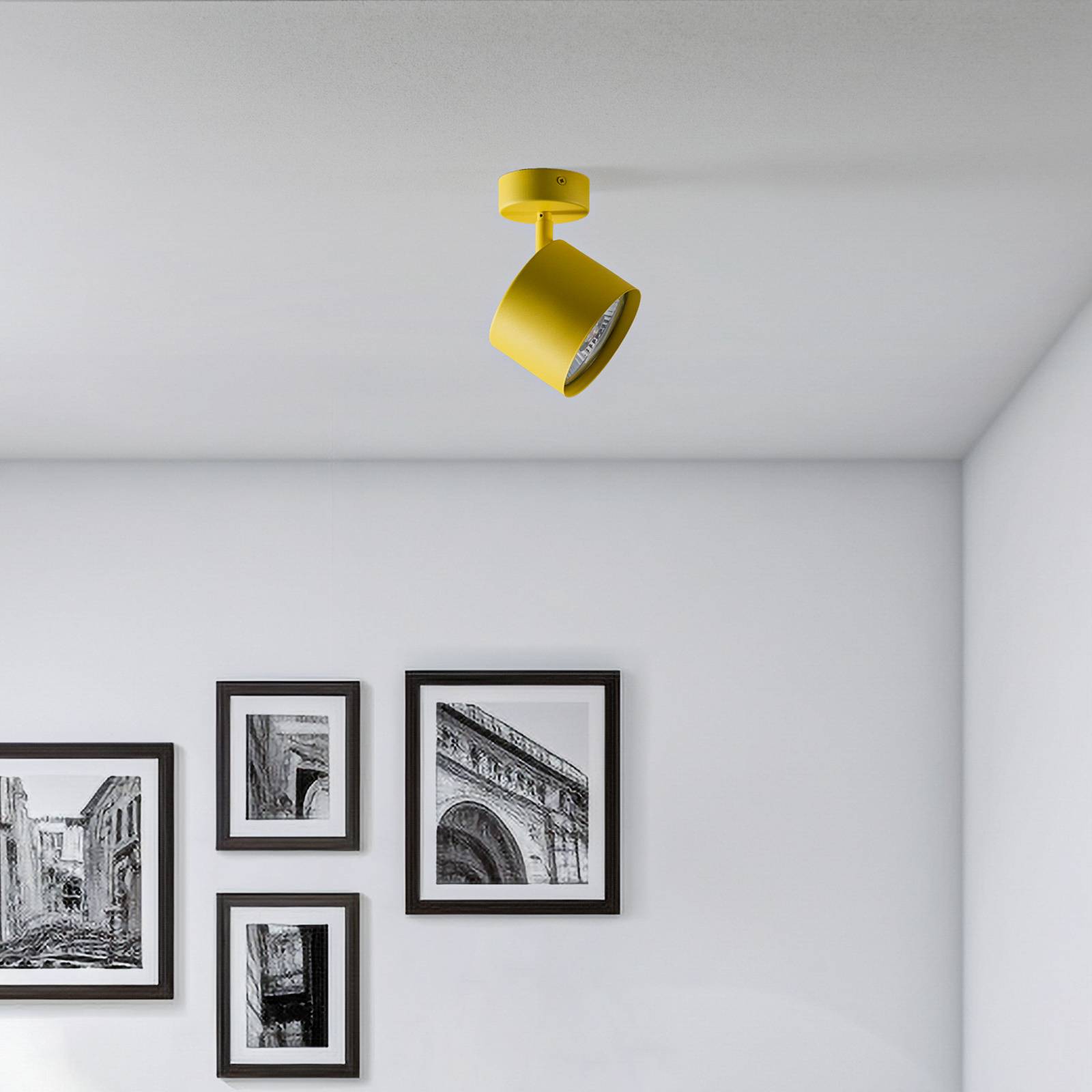 Chloe adjustable downlight, 1-bulb, yellow Argon, dimmable, Yellow / orange, Living / Dining Room, metal, Modern, Ceiling Light