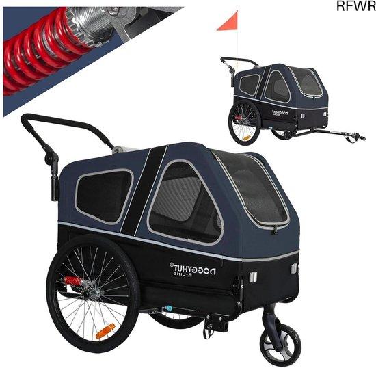 Dreizackanhänger und Buggy für mittelgroße und große Hunde bis 45 kg - 2-in-1 Fahrradwagen mit Federung