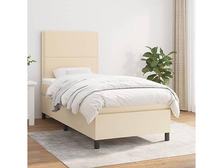 RJPLMFV Lattenrost und Matratze, 90 x 190 cm, cremefarben Atmungsaktiver Stoff, verstellbares Kopfteil, Taschenfedern, mittlere Unterstützung