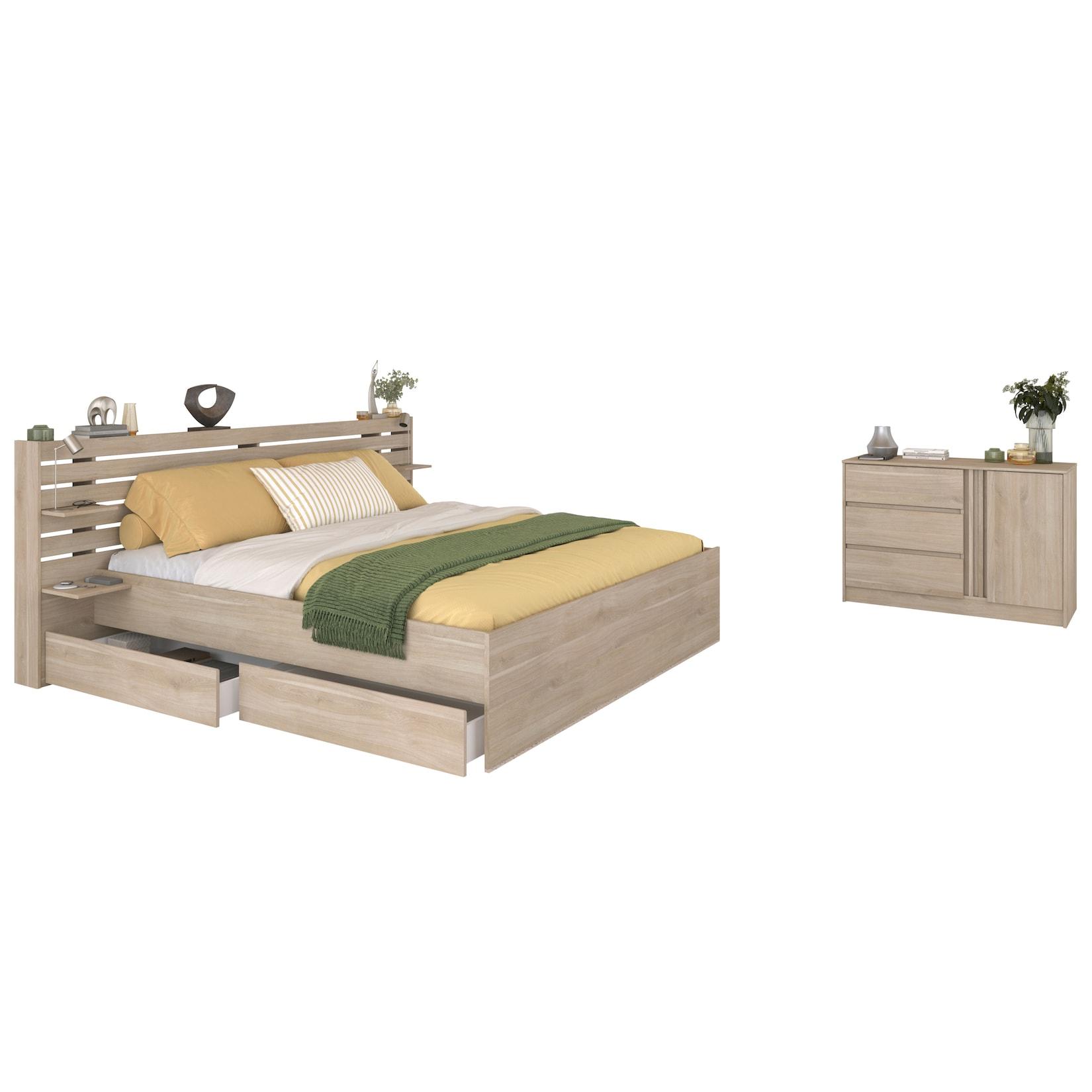 Parisot Schlafzimmer 3-teilig "Escale 29" 180x200 Japanische-Eiche