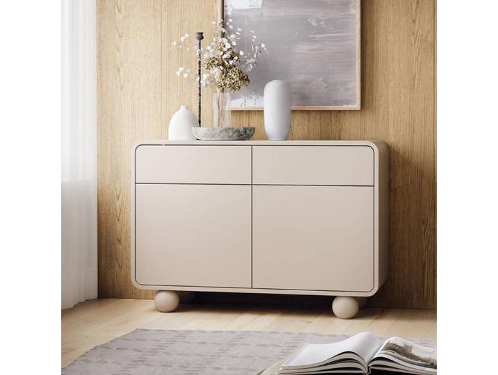 Kommode ORION K2D2SZ in der Farbe Cashmere mit Abgerundeten Kanten auf Kugelfüßen Schrank Sideboard