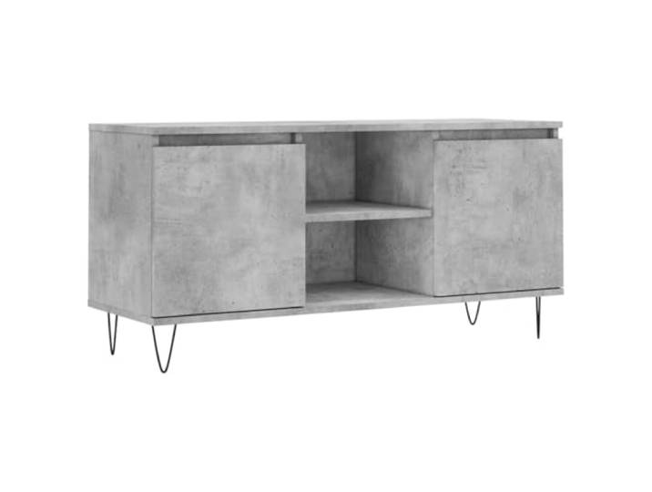 hliofuir TV-Schrank Betongrau 104x35x50 cm Lowboard Holzwerkstoff Kompaktes TV-Board mit 4 Fächern und stabilen Eisenbeinen für Wohnzimmer und Schlafzimmer.