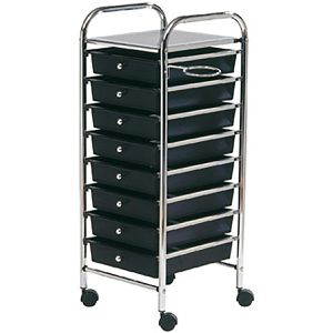 Comair Friseurwagen Stapelboy Storage, schwarz, mit 8 Schubladen & Haartrocknerhalter, 32,5 x 81,5cm