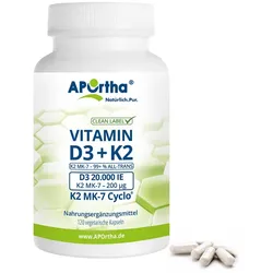 APOrtha® Vitamin D3 20.000 IE + Vitamin K2 MK-7 Cyclo® 200 μg - 120 vegetarische Kapseln 120 St