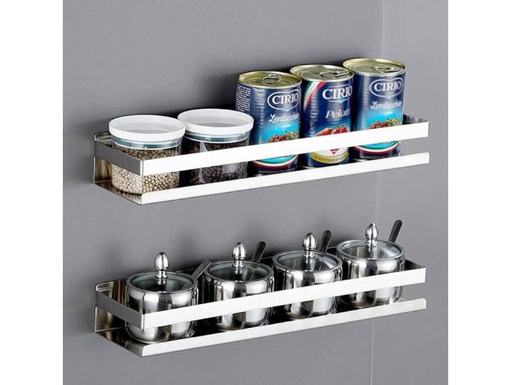 Étagère Murale INOX pour Épices et Rangement sans Perforation - 2 Packs
