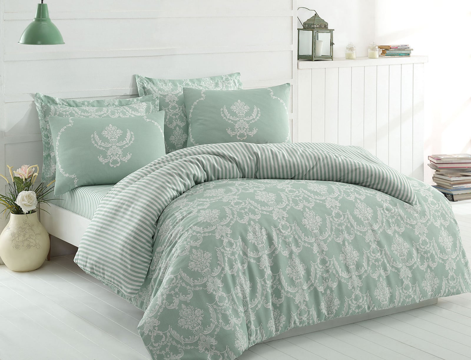 L'Essentiel Linge de Maison Begonvilla EPJ6851 Beddengoed - Watergroen - 65% Katoen / 35% Polyester