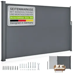 Juskys Seitenmarkise Dubai 300 x 190 cm ausziehbar blickdicht, Sichtschutz Garten, Terrasse anthrazit