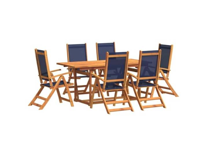 PUGYNBK Garten-Esszimmer-Set, 7-teilig, massives Akazienholz Ausziehbarer Tisch mit Sonnenschirmloch, verstellbarer Stuhl in 5 Positionen, zusammenklappbar, leicht zu reinigen