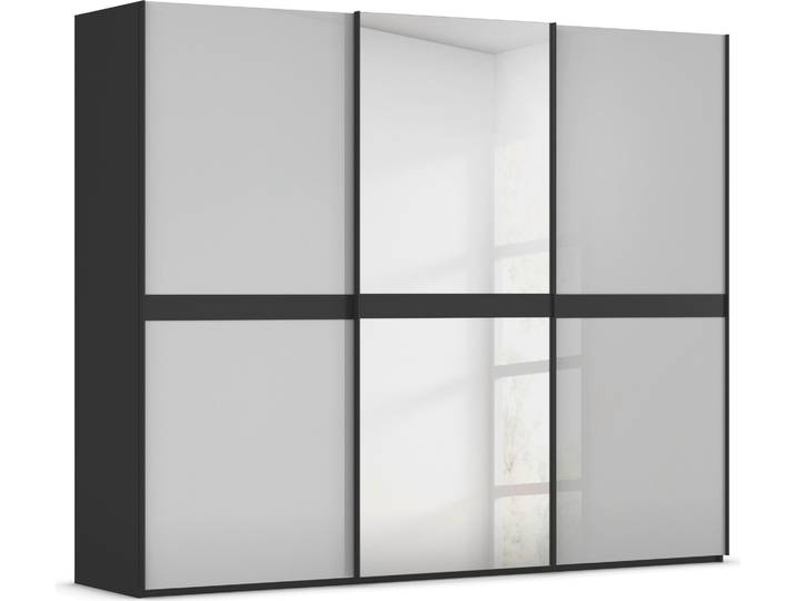 Schwebetürenschrank, Holzwerkstoff, Schwarz/Glas Seidengrau, 271×223×68 cm, Edle Optik, Modern, Rauch