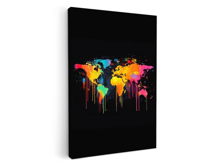 LEINWANDBILD Weltkarte - Farbe - Bunt - Graffiti - Welt Wanddeko 40x60 cm
