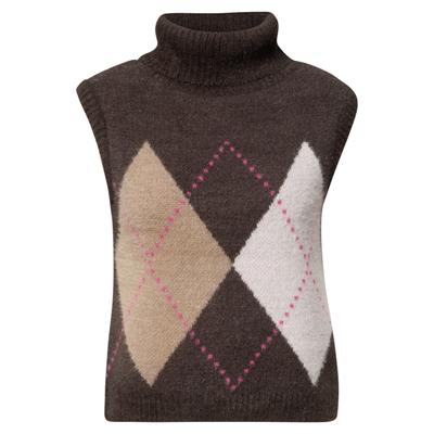 Pullunder CECIL, Damen, Gr. L (42), braun (truffle braun), Strick, Obermaterial: 75% Polyester, 25% Baumwolle, gemustert, tailliert hüftbedeckend, Rundhals, Flachstrickbündchen, Pullover Pullunder, mit Kragen und Argyle-Muster / Kariert / Federgarn
