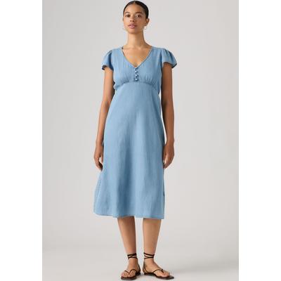 Midikleid LEVI'S, Damen, Gr. XS (34), N-Gr, blau (hey good lookin), Web, Obermaterial: 68% Lyocell, 32% Baumwolle, kniebedeckend, V-Ausschnitt, Kleider Midikleid, Sanfte A-Linie
