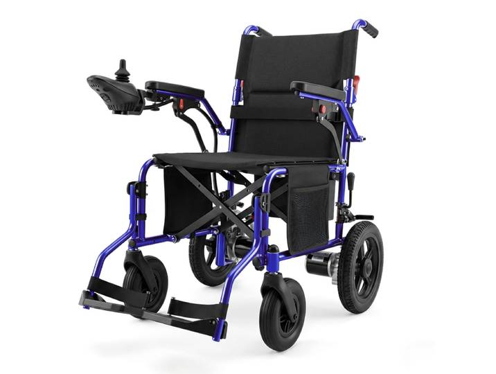 ZYGENAIR [zomerdeals - met levering de volgende dag] YF001 duurzame elektrische rolstoel van 18 inch voor volwassenen, lichtgewicht opvouwbare elektrische rolstoel met 500 W-motoren, 13 Ah-accu, bereik van 15 mijl, voor alle terreinen (blauw-paars)