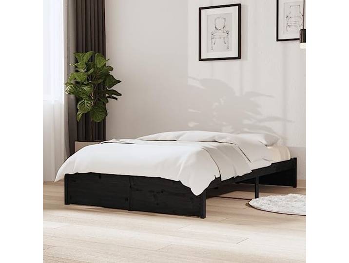 Massives Kiefernholz modernes Stil Bettgestell Schwarz 120x190 cm Massivholzbett Schwarz 120x190 cm Kiefernholz Bettgestell mit Lattenrost Stabil Modern