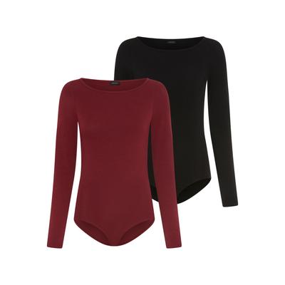 Body LAURA SCOTT "miu U-Boot Ausschnitt", Damen, Gr. 40, N-Gr, bunt (schwarz, dunkelrot), Jersey, Obermaterial: 95% Baumwolle, 5% Elasthan, unifarben, Basic, sehr figurbetont, U-Boot-Ausschnitt, Bodys Body, im Sparset, langärmlig, figurbetont,...