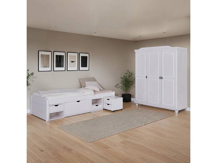 Chambre Bastian lit rangement 90 x 200cm Blanc