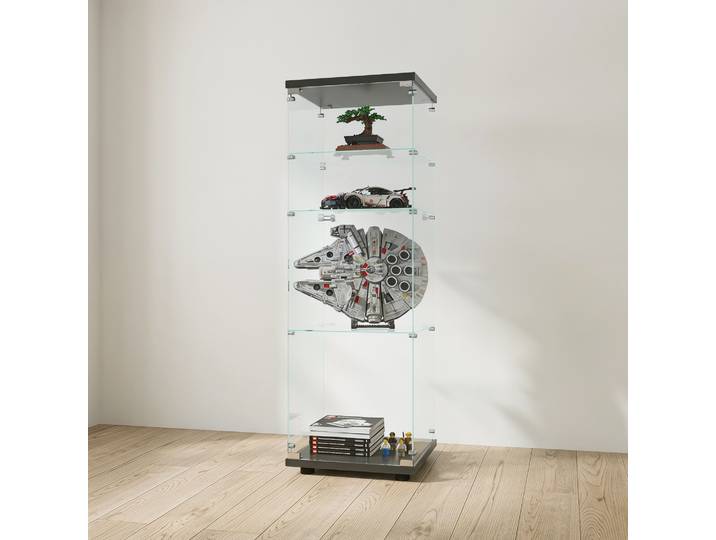Vitrine en verre Superaly à 3 étagères, vitrine à porte simple, bibliothèque en verre, vitrine de sol pour collection, salon, chambre, livres, noir